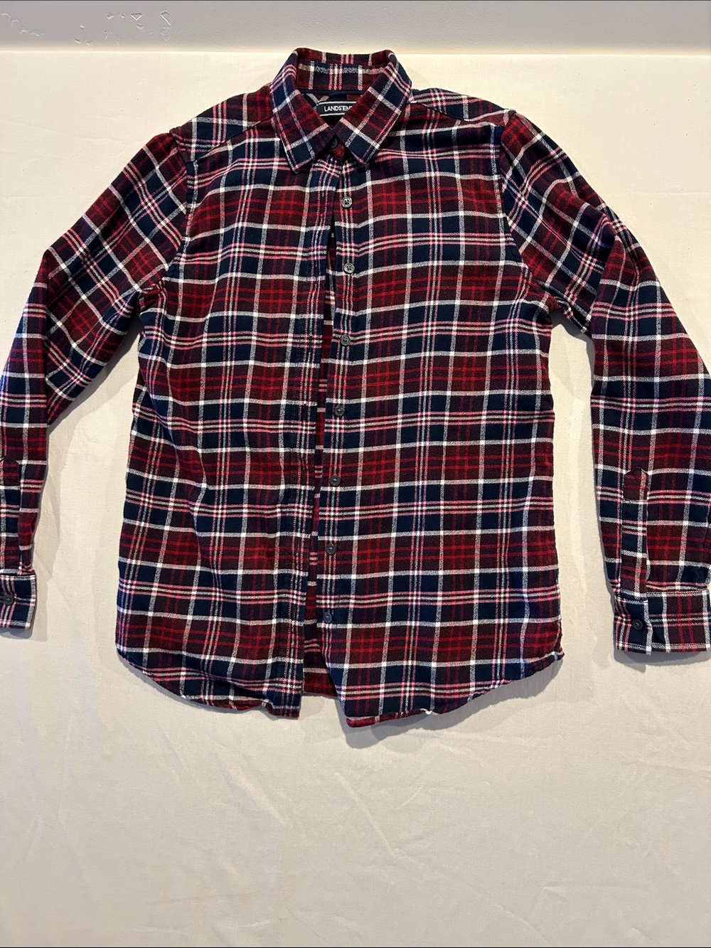 Lands' End Red & Navy Plaid Button-Up Shirt